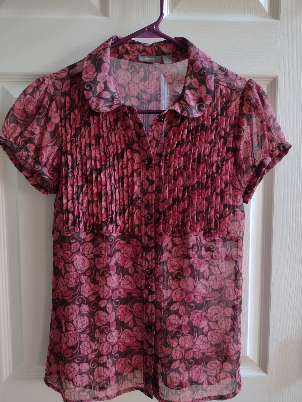 Women's Pink Floral Button-Front Blouse